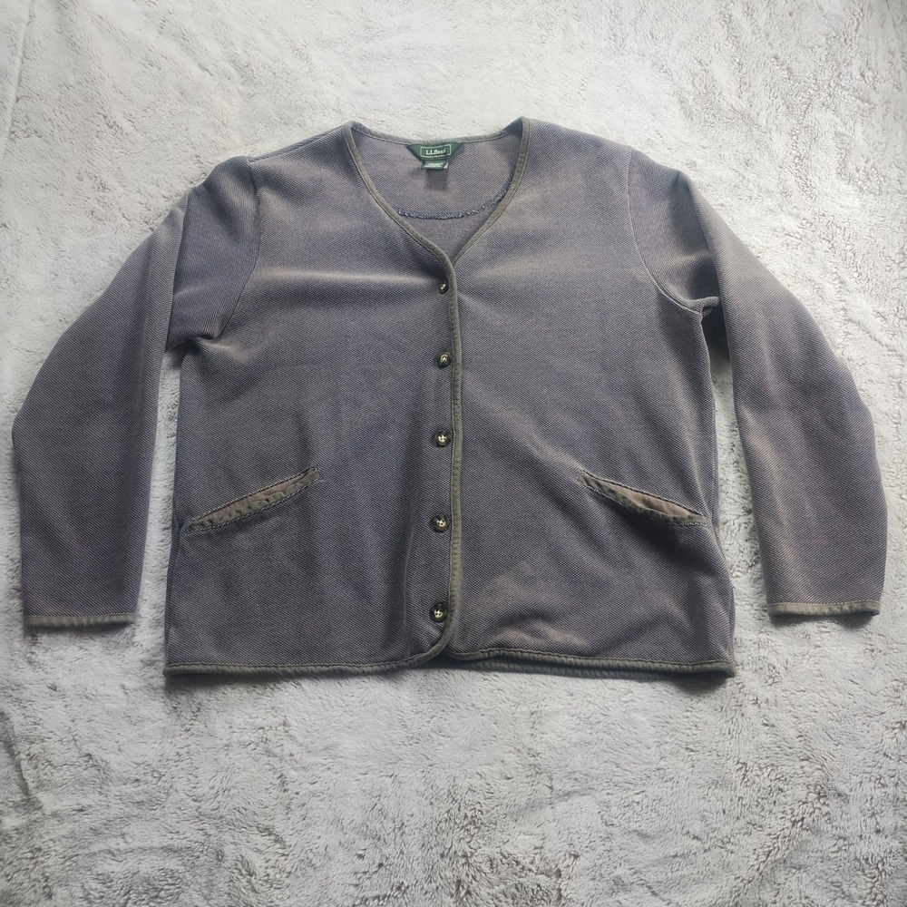 L.L. Bean Cardigan Sweater Women's Large Brown Cotton Button‎ Up Pockets